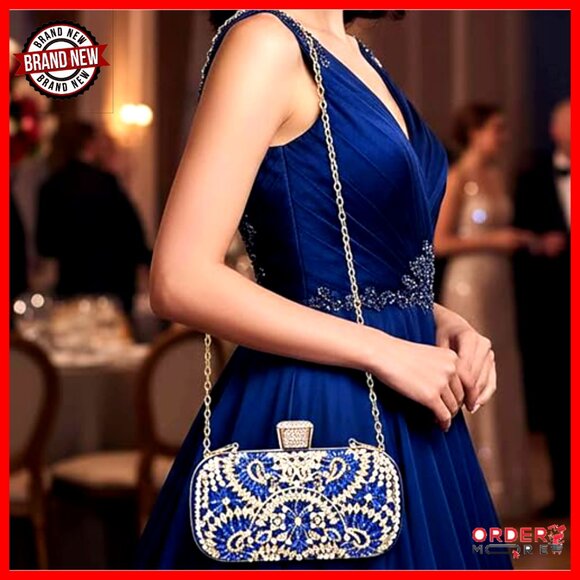 Rhinestone Evening Clutch with Chain Strap, 7.15x4.5 Inches, Wedding Prom - Picture 3 of 7